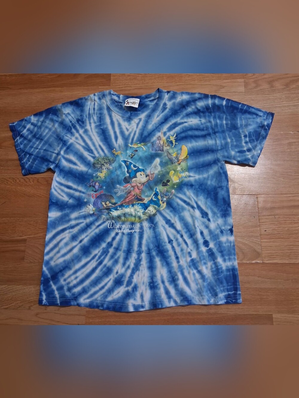 Disney Mens Blue Tie-Dye Mickey Sorcerer T-Shirt